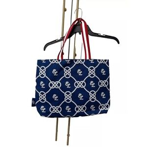 Estee Lauder Bag Blue White Market Tote Beach Bag Nautical Recycled Sz Large